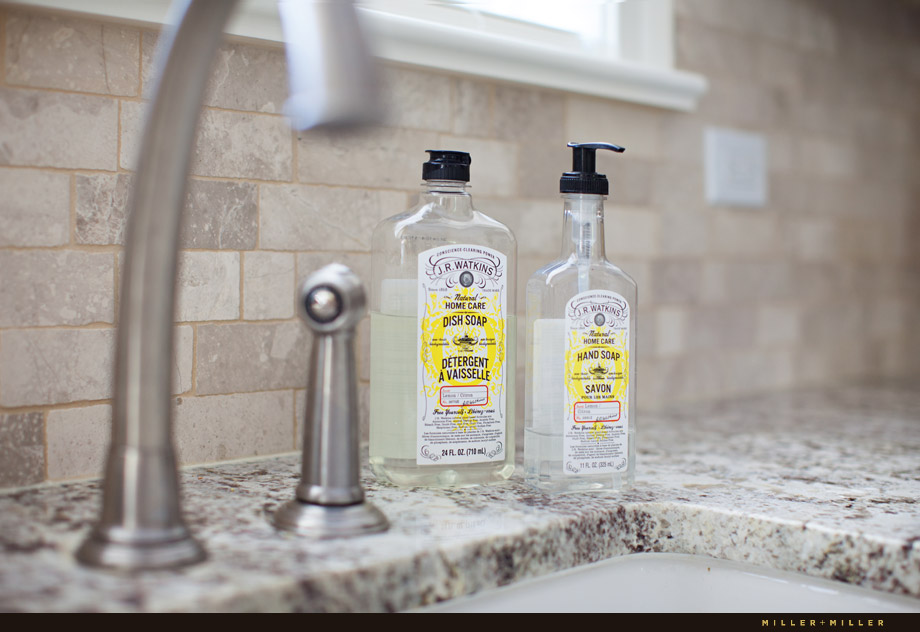 cream travertine marble subway tile granite counters under mount sink