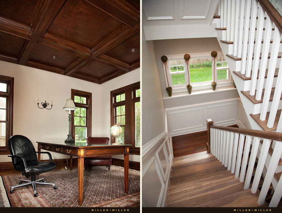 oak coffered ceiling study den